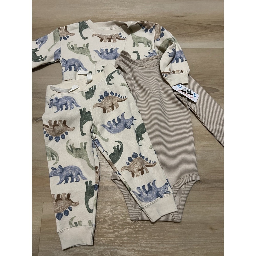 NWT Carters Just One You 3 Piece Set 18 Months Dinosaurs Crewneck Bodysuit Pants